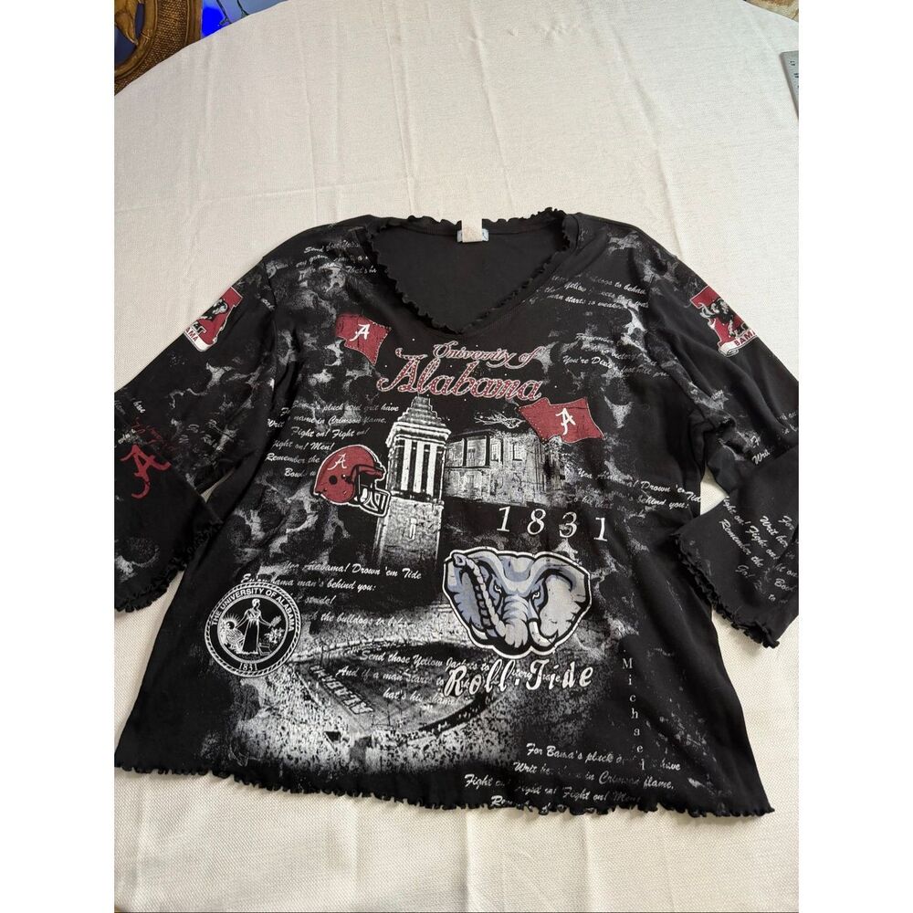 P. Michael University of Alabama Roll Tide Graphic Top XL Black 3/4 Sleeve Y2K